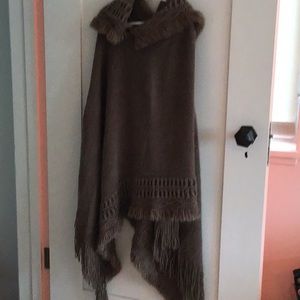 Brown hooded poncho.